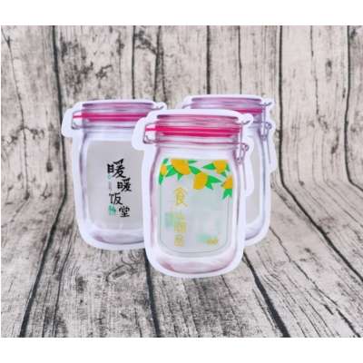 Welcome creative mason bottle shape plastic ziplock bag biscuit candy nut storage stand up pouches